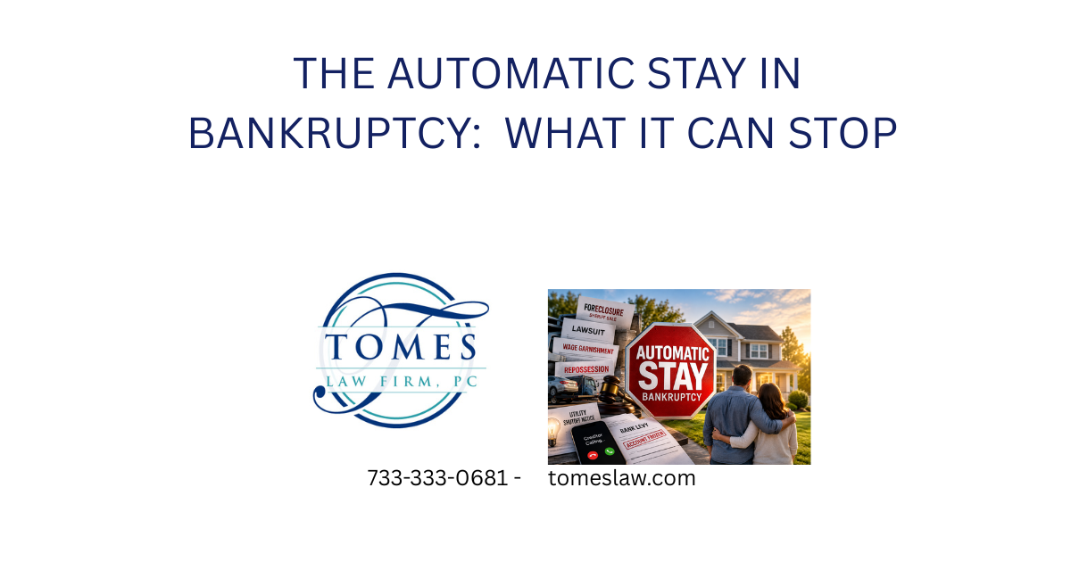 Automatic stay in New Jersey bankruptcy stopping foreclosure, wage garnishment, repossession, lawsuits and other creditor collection action