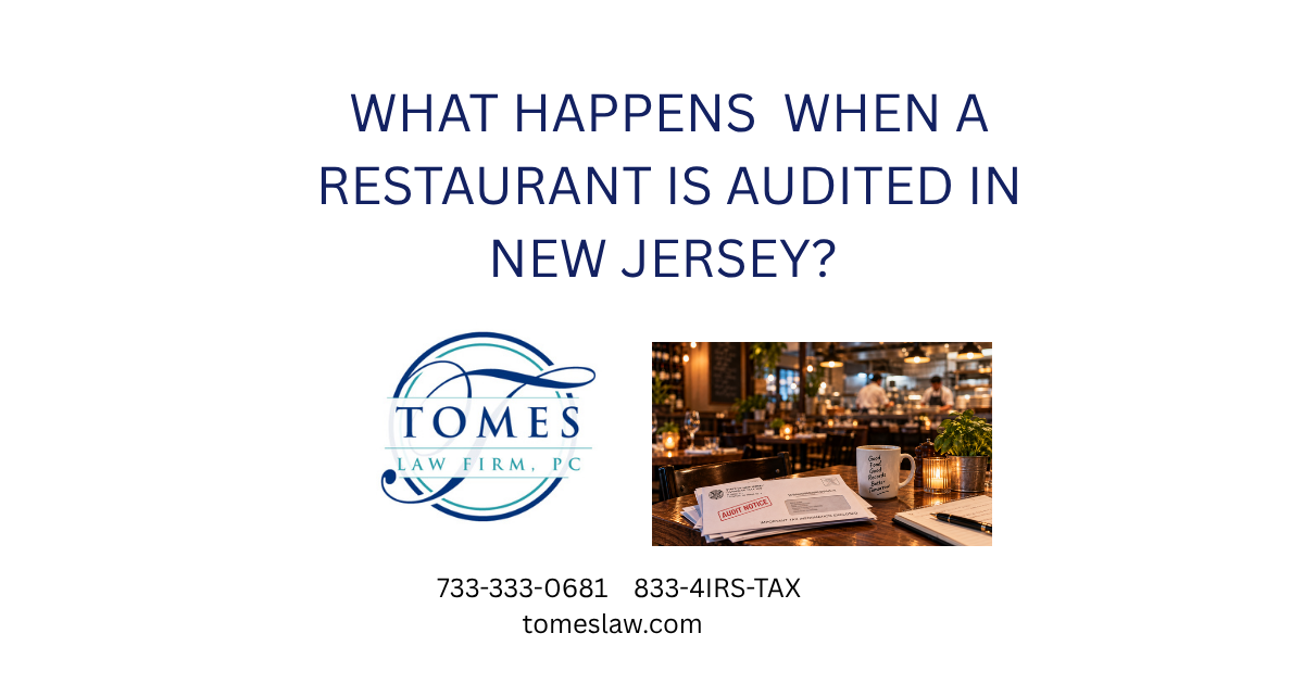 New Jersey restaurant table with tax audit notice and business records