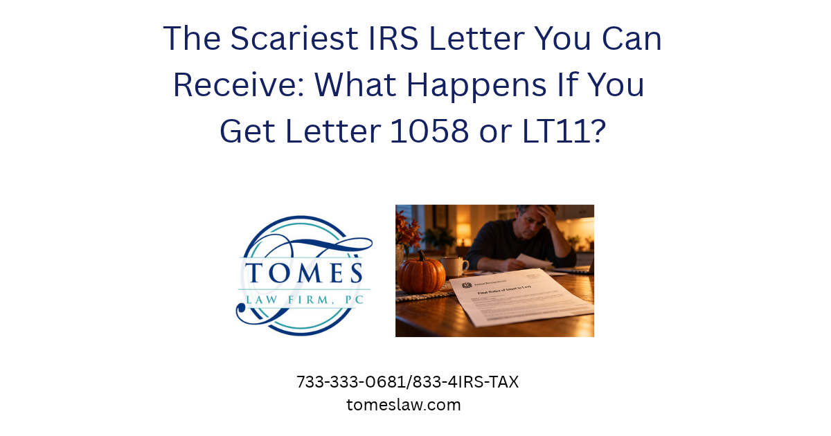 Worried taxpayer reviewing an IRS Final Notice of Intent to Levy beside a Halloween pumpkin.