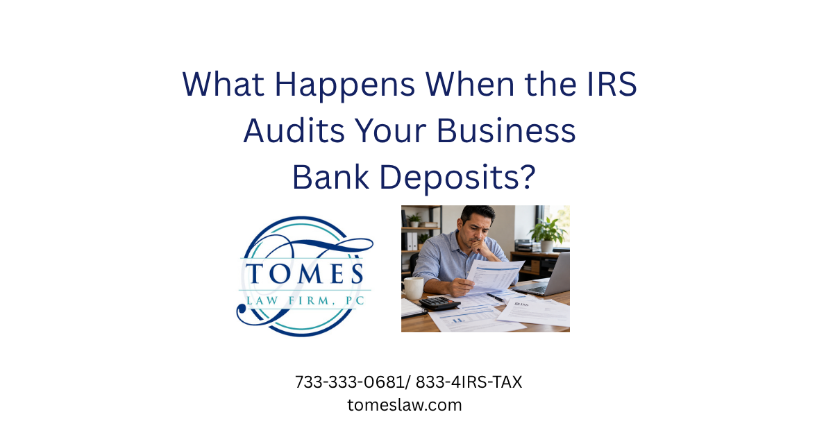 New Jersey business owner reviewing bank statements and IRS audit notice to identify deposits and transfers