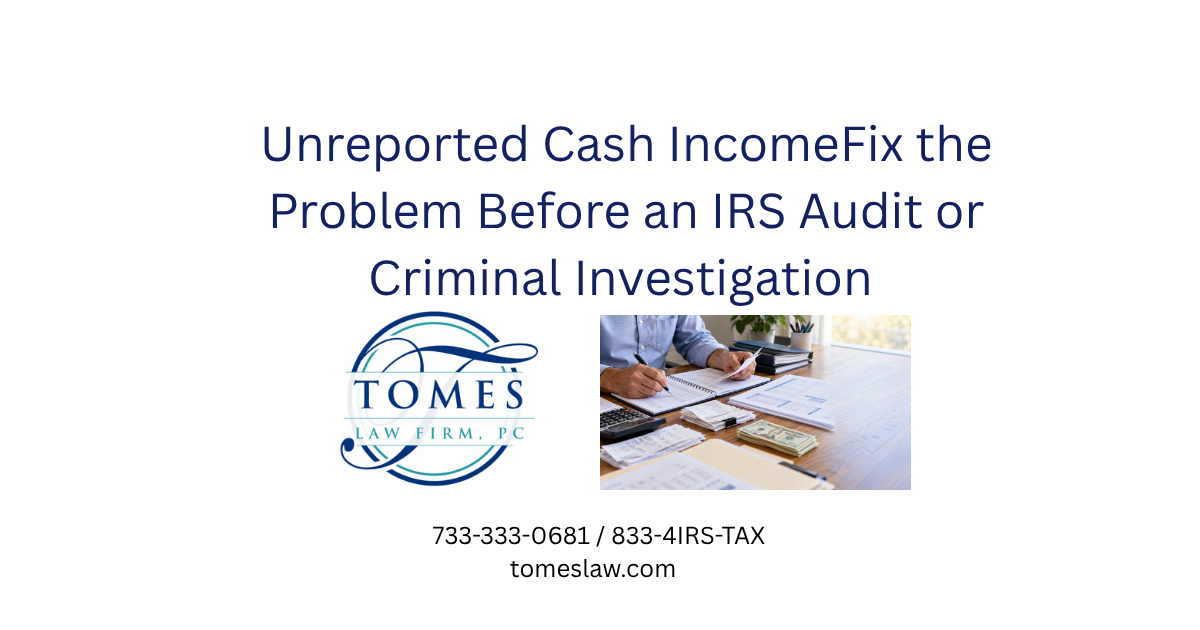 Business owner reviewing cash receipts, financial records and cash payments to correct unreported income before an IRS audit.